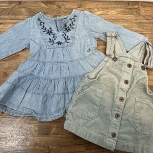 Calvin Klein Chambray Long Sleeve Dress and OshKosh Corduroy Overall Skirt 12M